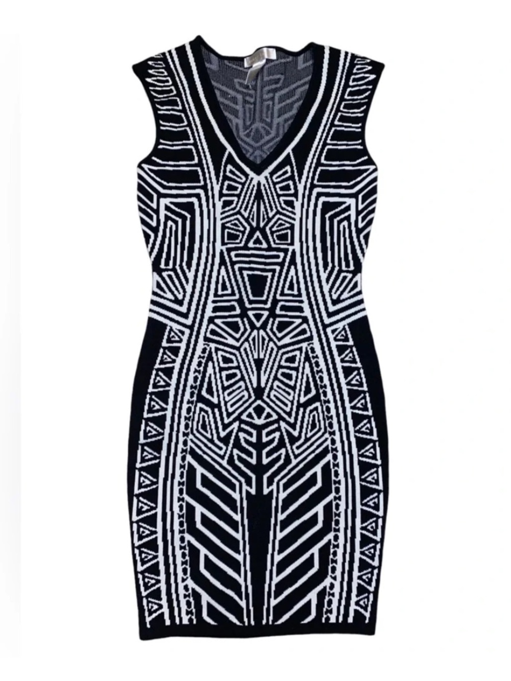 Jealous Tomato Black and White Geometric Knit Mini Dress